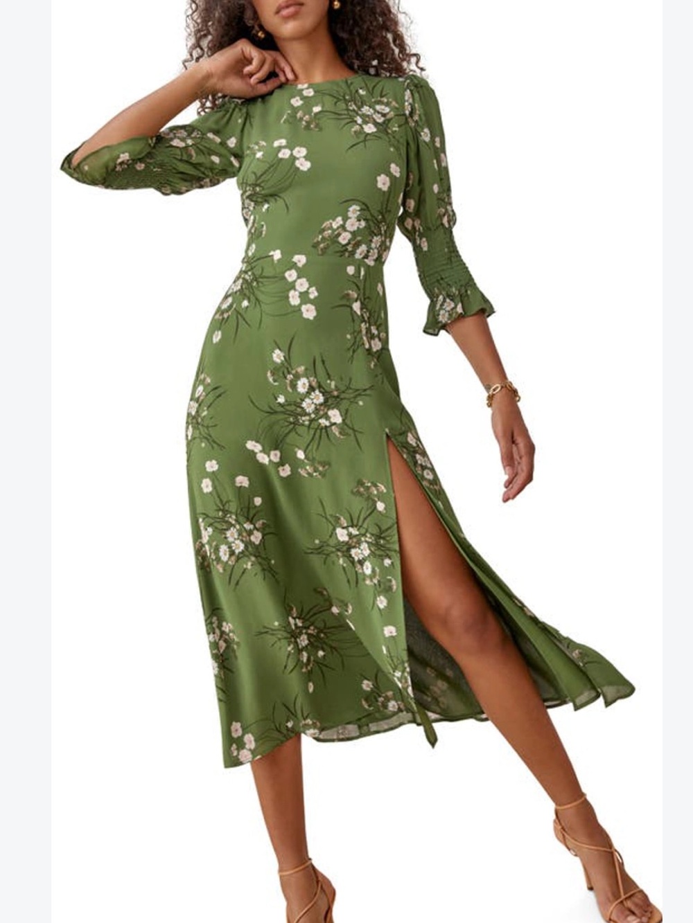REFORMATION Carolena Midi Dress In Lomita Green Size 2